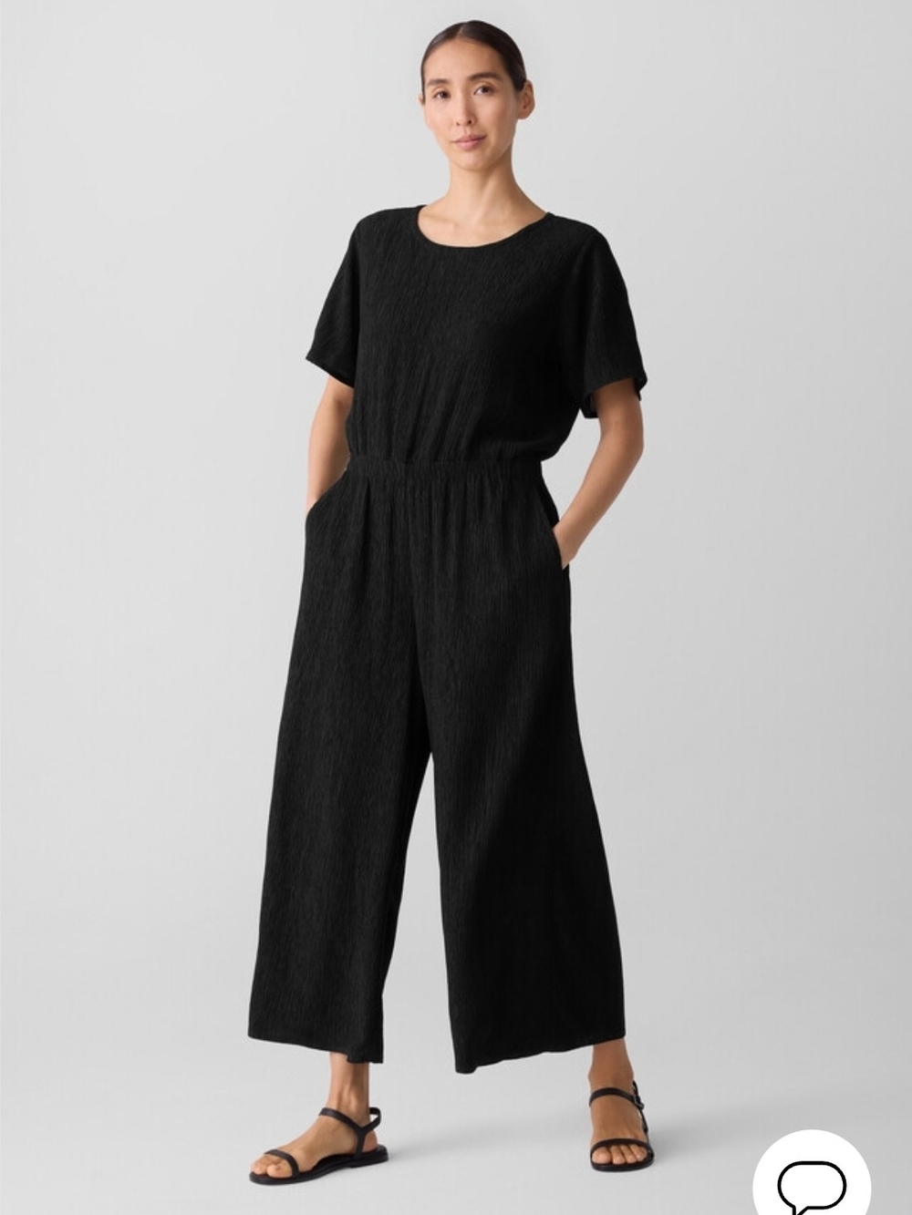 Eileen Fisher Black Wide-Leg Short-Sleeve Jumpsuit